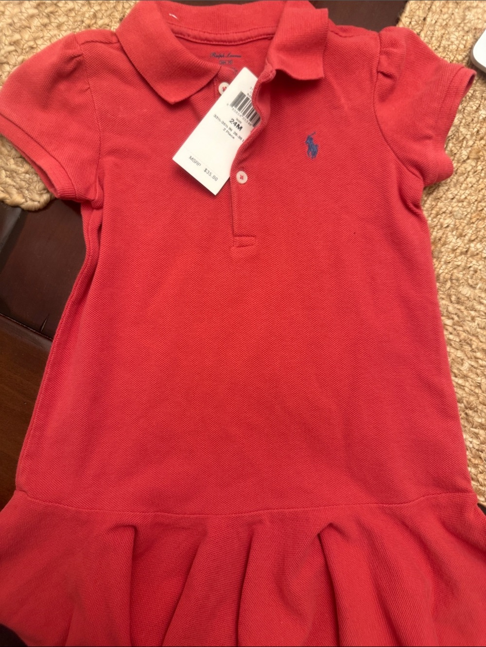 Ralph Lauren Girls' Coral Red Polo Dress with Blue Pony